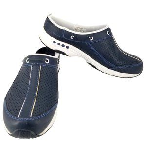 Easy Spirit Women US 8.0 Shoes Mule Clog Slide Slip On Travel Navy Blue Leather